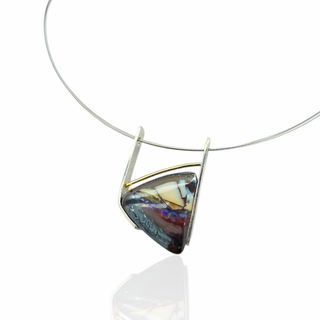 Boulder Opal Anhänger 925 Silber und 750 Gold, Modernes Goldschmiede Design