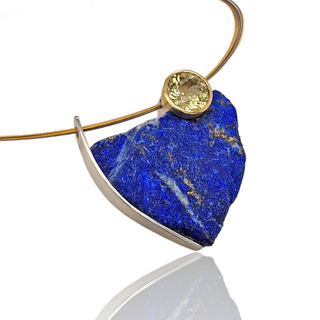 Lapislazuli und Lemon Citrin Kettenanhänger aus Gelbgold und  Silber - Schmucklinie-shop