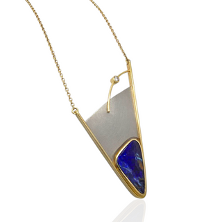 Exklusive Boulder Opal und Diamant Halskette aus Gelbgold und Palladium
