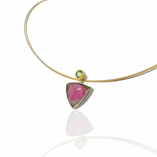 Wassermelonen-Turmalin Kettenanhänger aus Silber und Gold