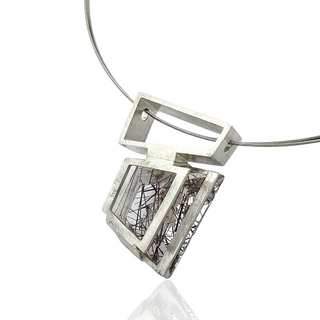 Rutilquarz Kettenanhänger aus 925/ Silber, moderner geometrischer Edelsteinschmuck