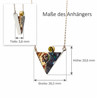Einzigartige Boulder Opal und Peridot Halskette aus 925 Silber und 750 Gelbgold