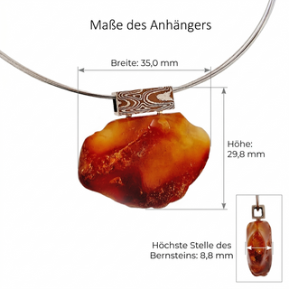 Nordsee Bernstein Anhänger Mokume Gane 925 Silber und Kupfer, Naturstein Schmuck