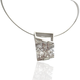 Rutilquarz Kettenanhänger aus 925/ Silber, moderner geometrischer Edelsteinschmuck