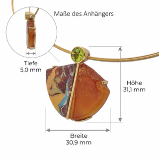 Boulder Opal Anhänger mit Bernstein und Peridot aus 925 Silber und 750 Gelbgold, Edelsteinschmuck