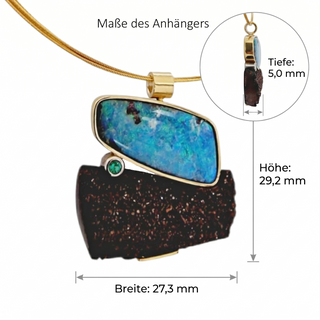 Boulder Opal, versteinertes Holz und Smaragd Kettenanhänger aus 750 Gold und 925 Silber, Unikat