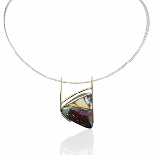 Boulder Opal Anhänger 925 Silber und 750 Gold, Modernes Goldschmiede Design