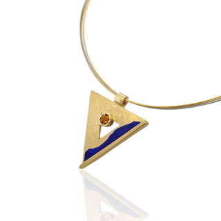 Geometrischer Kettenanhänger aus 585/- Gelbgold mit Lapislazuli und Citrin