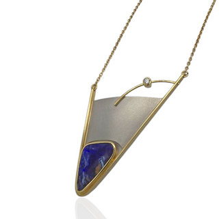 Exklusive Boulder Opal und Diamant Halskette aus Gelbgold und Palladium