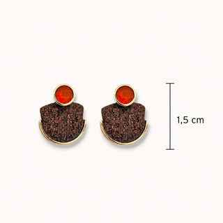 Ohrstecker mit Feueropal und versteinertem Holz aus 750 Gelbgold und 925 Silber