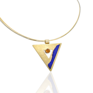 Geometrischer Kettenanhänger aus 585/- Gelbgold mit Lapislazuli und Citrin