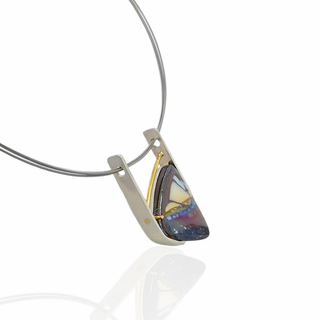 Boulder Opal Anhänger 925 Silber und 750 Gold, Modernes Goldschmiede Design
