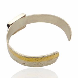Versteinerter Holz Armreif in Silber mit Feingold Akzent – natürliche Edelstein Armspange