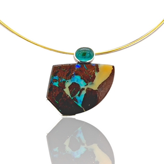 Weltkarten Boulder Opal Kettenanhänger mit türkisem Turmalin aus Silber - Schmucklinie-shop