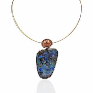 Boulder Opal und  Turmalin Kettenanhänger aus Silber