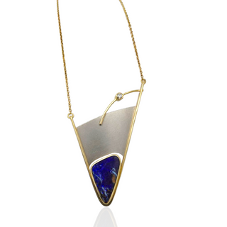 Exklusive Boulder Opal und Diamant Halskette aus Gelbgold und Palladium