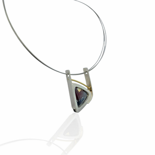 Boulder Opal Anhänger 925 Silber und 750 Gold, Modernes Goldschmiede Design
