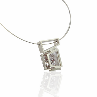 Rutilquarz Kettenanhänger aus 925/ Silber, moderner geometrischer Edelsteinschmuck