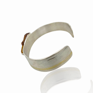 Bernstein Armreif 925/- Silber und Feingold, Bicolor Armspange Naturbernstein