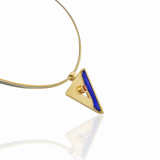 Geometrischer Kettenanhänger aus 585/- Gelbgold mit Lapislazuli und Citrin