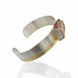 Bernstein Armreif 925/- Silber und Feingold, Bicolor Armspange Naturbernstein