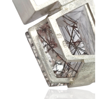 Rutilquarz Kettenanhänger aus 925/ Silber, moderner geometrischer Edelsteinschmuck