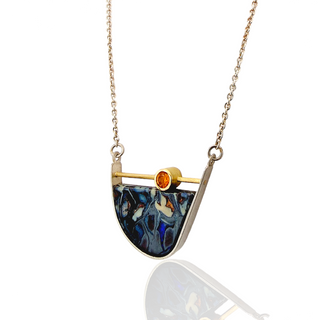 Halskette mit Boulderopal und  Spessartin Kettenanhänger aus Silber und Gold