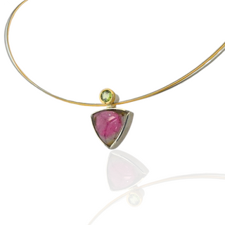 Wassermelonen-Turmalin Kettenanhänger aus Silber und Gold