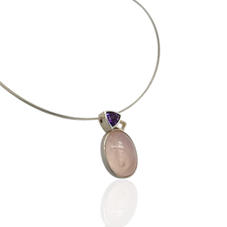 Rosenquarz und Amethyst Kettenanhänger aus 925/- Silber