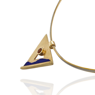 Geometrischer Kettenanhänger aus 585/- Gelbgold mit Lapislazuli und Citrin