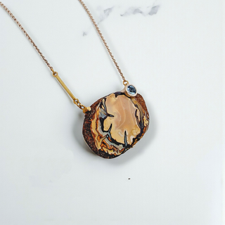 Besondere Opal und Aquamarin Halskette aus Gelbgold und Silber