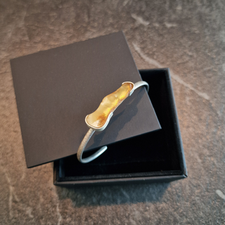 Bernstein Armreif 925/- Silber, Naturbernstein Freiform, Schmaler Armschmuck, Handgemachtes Unikat,  Nordsee Bernstein