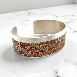 Mokume Gane Armreif aus Silber und Kupfer - Einzigartiger Luxusschmuck