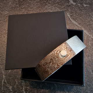 Mokume Gane Armreif aus 925 Silber und Kupfer, handgeschmiedetes Unikat