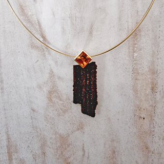 Atemberaubender Kettenanhänger mit versteinertem Holz und Citrin aus Gelbgold und Silber - Schmucklinie-shop