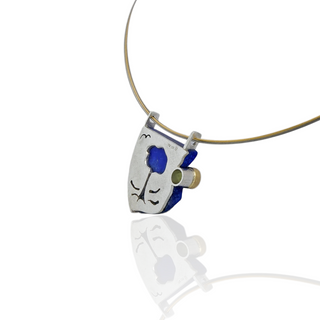 Ausgefallener Lapislazuli Anhänger mit grünem Peridot aus Silber und Gelbgold - Schmucklinie-shop