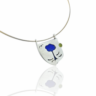 Ausgefallener Lapislazuli Anhänger mit grünem Peridot aus Silber und Gelbgold - Schmucklinie-shop
