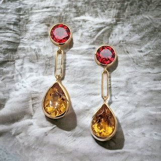 Entdecke die leuchtenden Granat und Citrin Ohrringe aus Gelbgold und Silber - Schmucklinie-shop