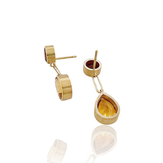 Entdecke die leuchtenden Granat und Citrin Ohrringe aus Gelbgold und Silber - Schmucklinie-shop