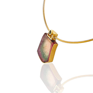 Farbverlaufender Turmalin Kettenanhänger aus Feingold, Gelbgold und Silber - Schmucklinie-shop
