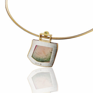 Farbverlaufender Turmalin Kettenanhänger aus Feingold, Gelbgold und Silber - Schmucklinie-shop