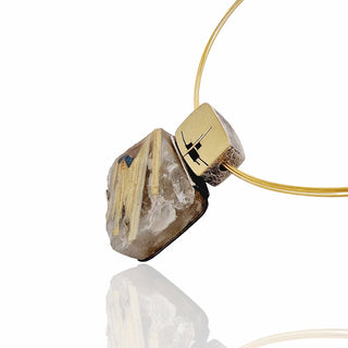 Faszinierender Rutilquarz-Kettenanhänger Anhänger - Handgefertigter Schmuck aus Gelbgold und Silber - Schmucklinie-shop