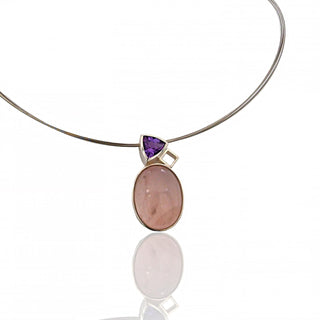 Geometrischer Rosenquarz und Amethyst Kettenanhänger aus 925 Silber – Zeitlose Eleganz - Schmucklinie-shop
