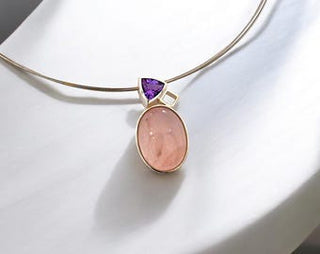 Geometrischer Rosenquarz und Amethyst Kettenanhänger aus 925 Silber – Zeitlose Eleganz - Schmucklinie-shop