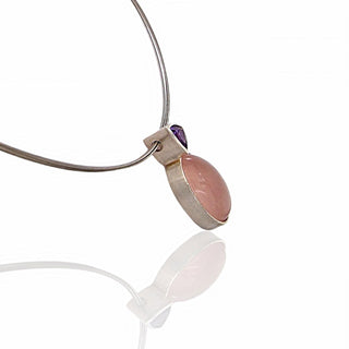 Geometrischer Rosenquarz und Amethyst Kettenanhänger aus 925 Silber – Zeitlose Eleganz - Schmucklinie-shop