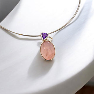 Geometrischer Rosenquarz und Amethyst Kettenanhänger aus 925 Silber – Zeitlose Eleganz - Schmucklinie-shop