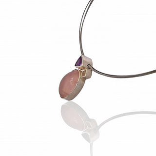 Geometrischer Rosenquarz und Amethyst Kettenanhänger aus 925 Silber – Zeitlose Eleganz - Schmucklinie-shop