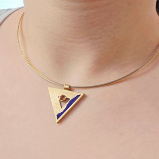 Geometrischer Kettenanhänger aus 585/- Gelbgold mit Lapislazuli und Citrin