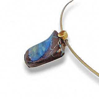 Handgefertigter Boulder Opal und Citrin Kettenanhänger aus Gelbgold und Silber - Schmucklinie-shop