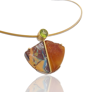 Kettenanhänger aus Gelbgold und Silber mit Bernstein, Opal und Peridot - Schmucklinie-shop